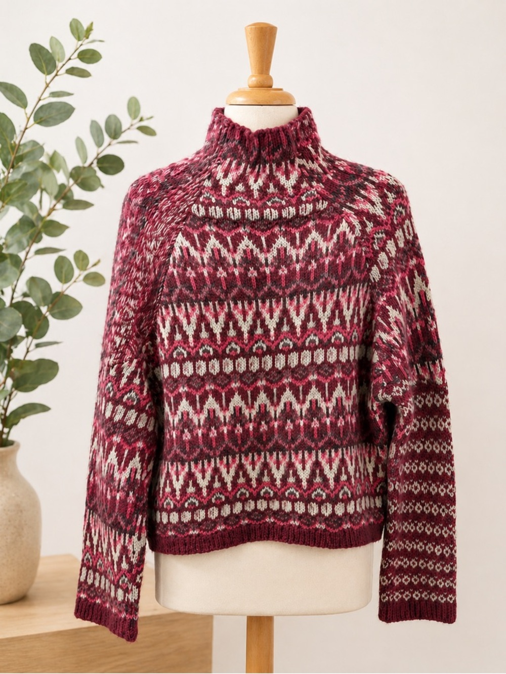 Steve Madden Womens Fuschia Fair Isle Mock Neck Knit Sweater BO406753 XS NEW